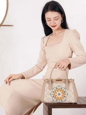 Luxury Embroidered  New Chinese Style Tote Bag – Blooming Medallion & Flowing Water