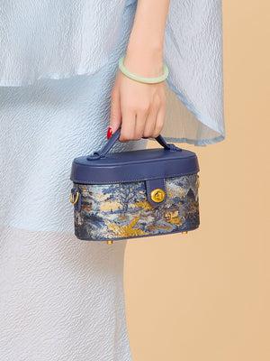 Luxury New Chinese Style Tang Brocade Box Bag - Splendid Mountains & Rivers Blue|BrocadeModern