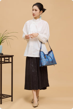 Heritage Zhuang Brocade New Chinese Style Long-Whisker Bag – Golden Blue Butterfly-brocademodern