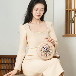 Gu (古) Series Baoxiang Blossom Round Bag – Chinese Embroidered Crossbody | Brocade Modern