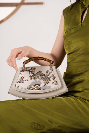 Embroidered Bamboo Handle Handbag | Chinese-Style Magpie Bag | Brocade Modern