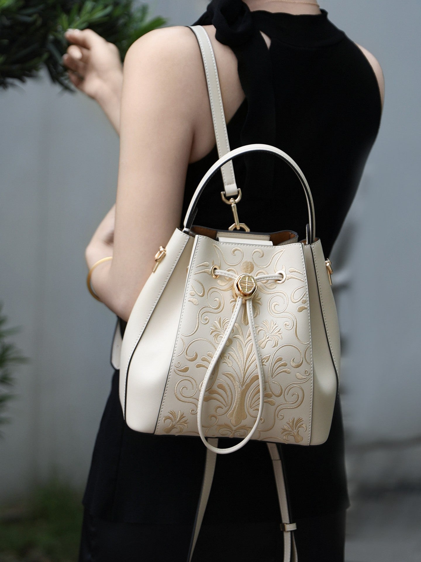 Liuli Phoenix Crown Embroidered Convertible Backpack | Chinese Style Bucket Bag | Brocade Modern