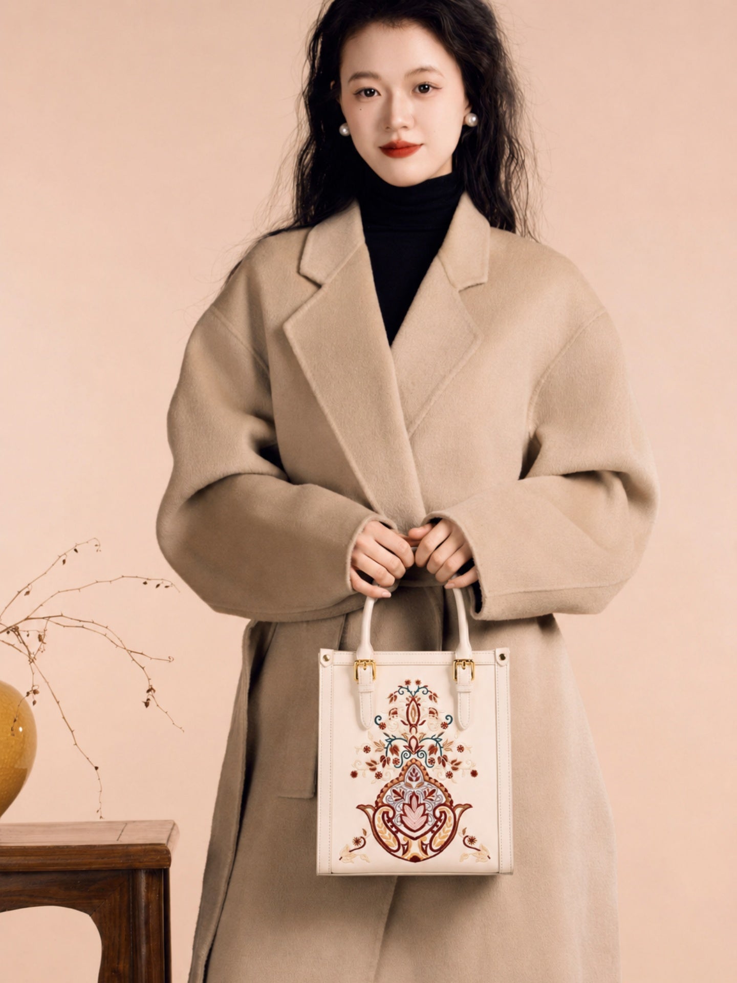 Embroidered Vintage Tote Bag with Treasure Bowl Motif | Brocade Modern