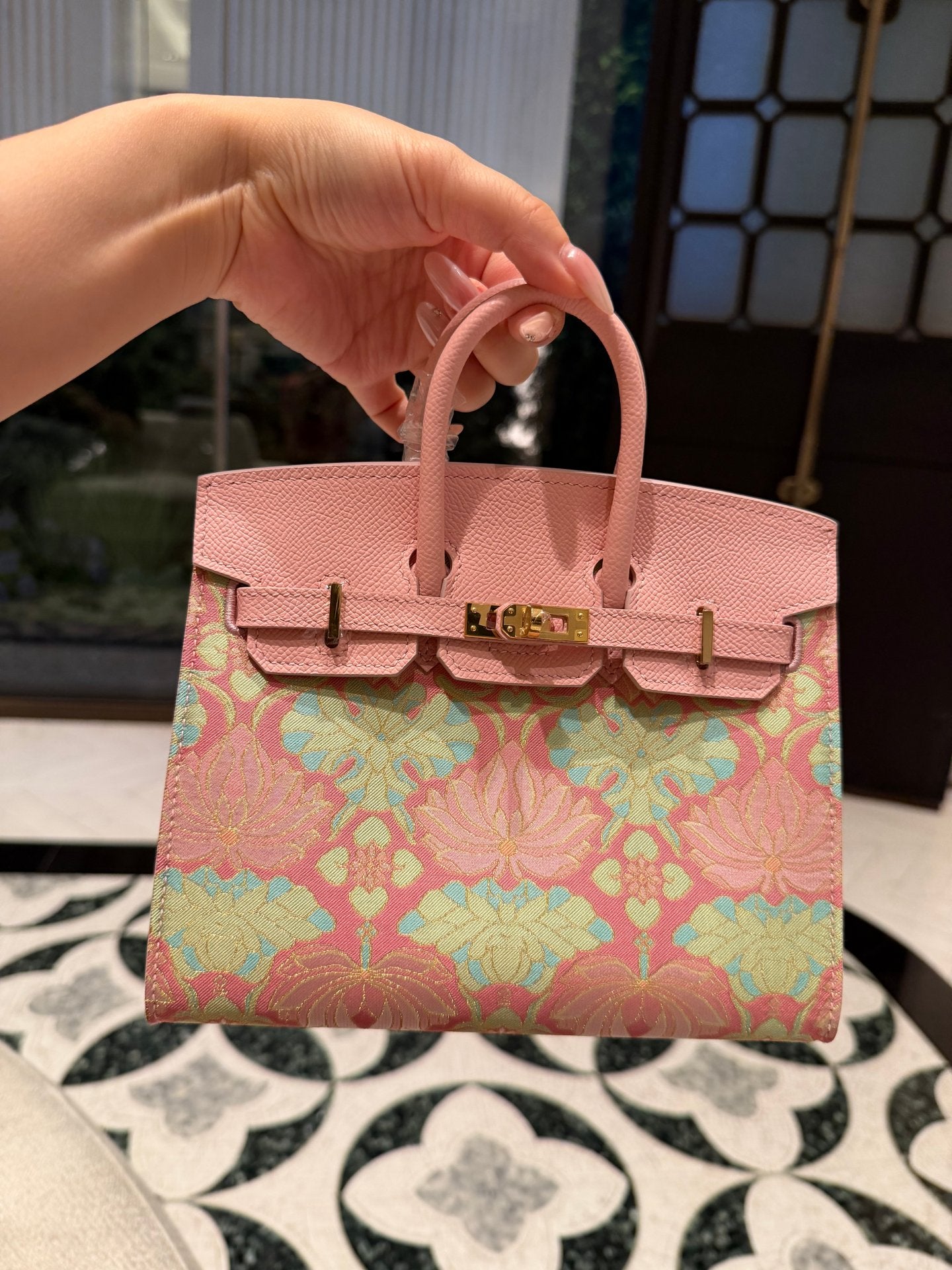 New Chinese Style Song Brocade Top-Handle Bag – Golden Floral Aroma / Layered Lotus Motif-brocademodern
