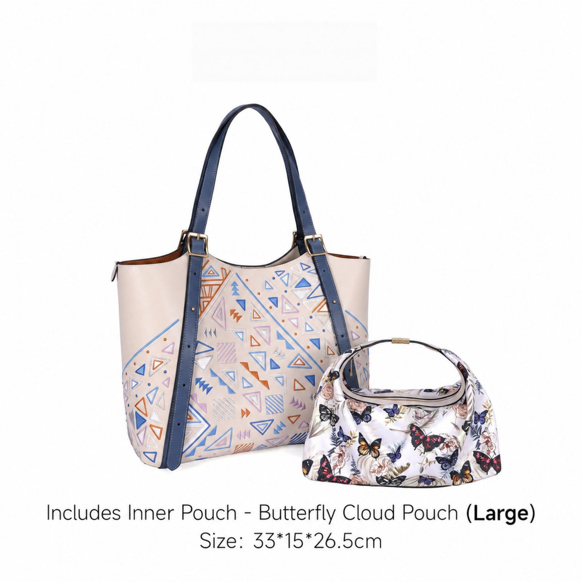 Luxury New Chinese Style Geometric Fortune Embroidered Cowhide Tote Bag