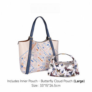 Luxury New Chinese Style Geometric Fortune Embroidered Cowhide Tote Bag
