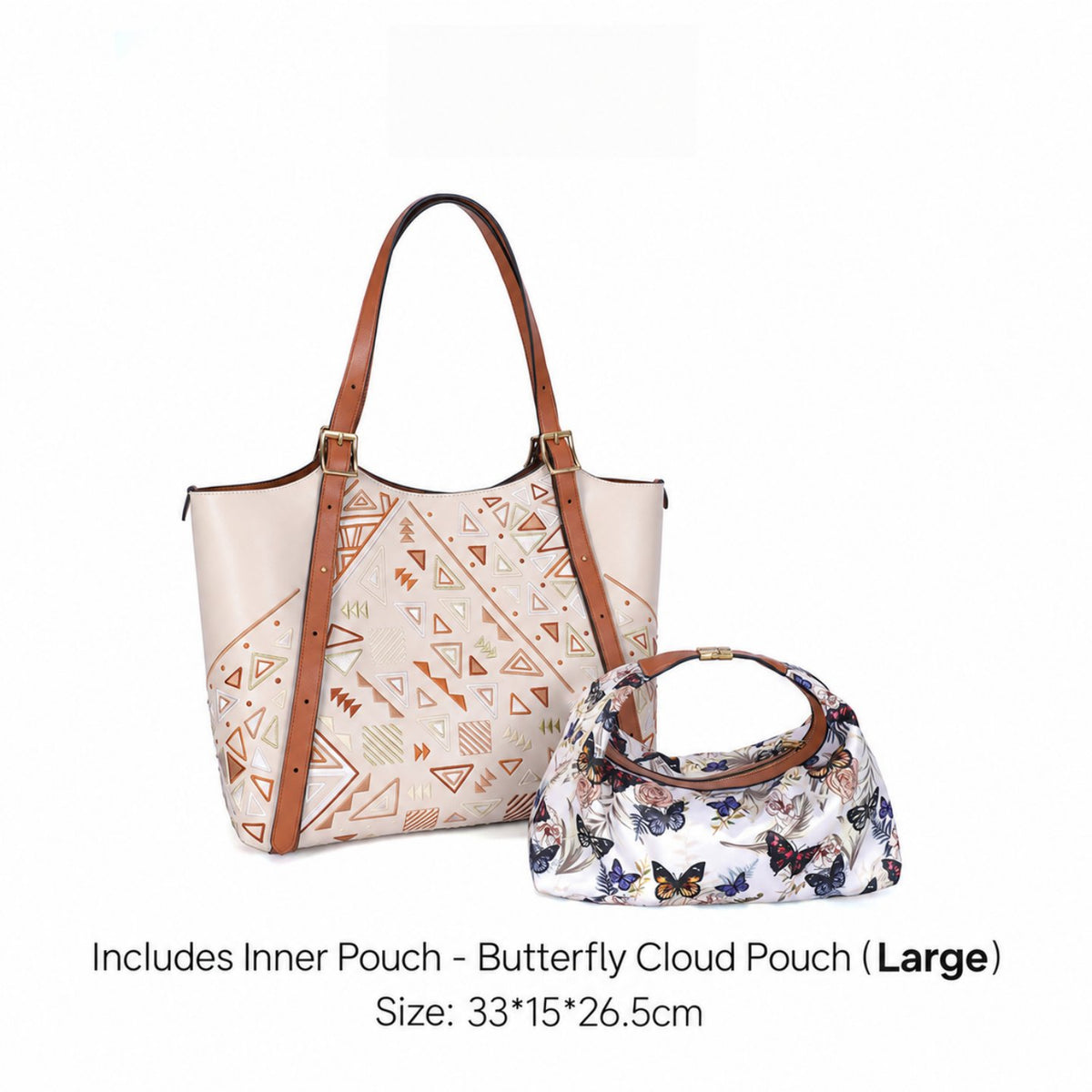 Luxury New Chinese Style Geometric Fortune Embroidered Cowhide Tote Bag