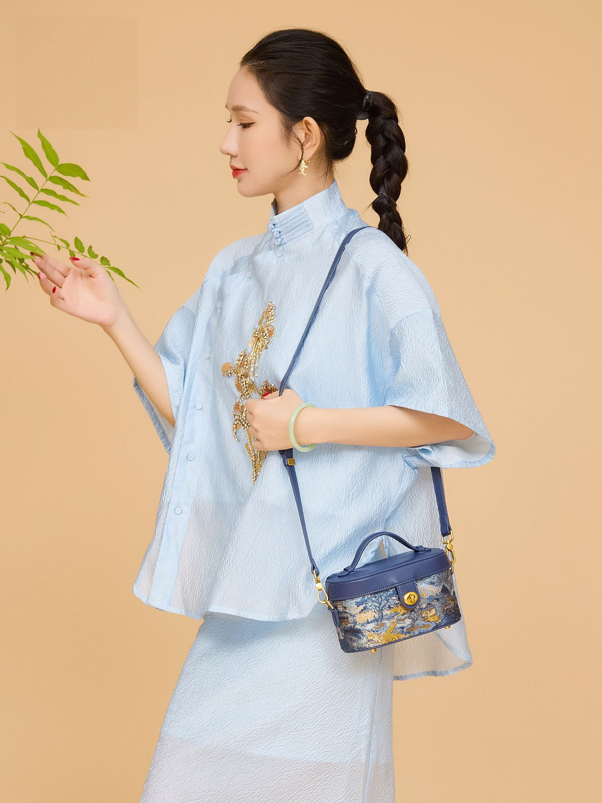 Luxury New Chinese Style Tang Brocade Box Bag - Splendid Mountains & Rivers Blue|BrocadeModern