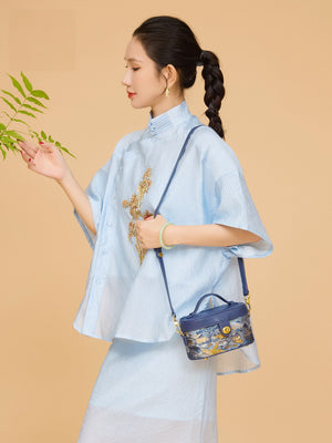 Luxury New Chinese Style Tang Brocade Box Bag - Splendid Mountains & Rivers Blue|BrocadeModern