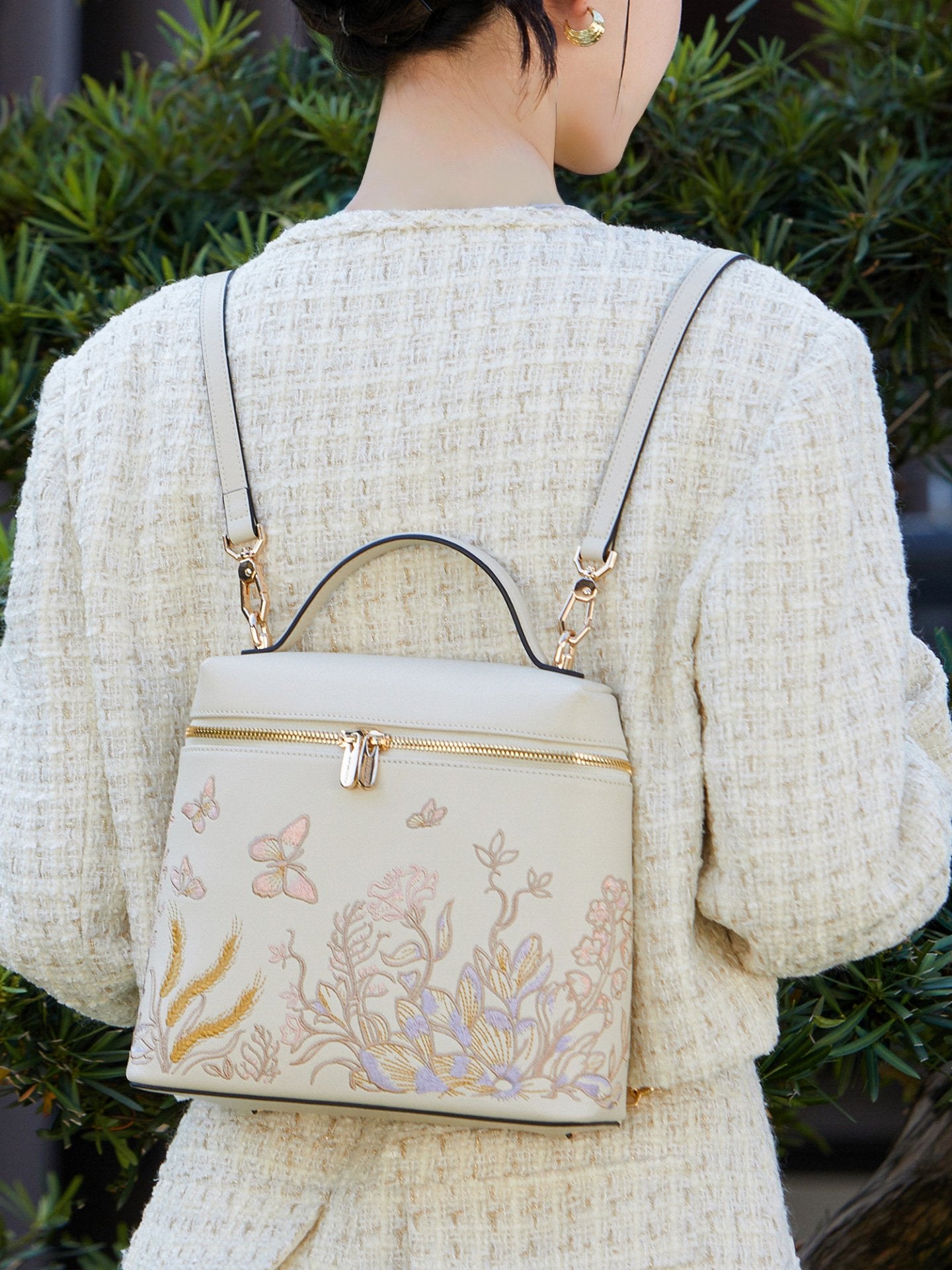 Butterfly Embroidered Leather Backpack – New Chinese Style Convertible Shoulder Bag for Women-brocademodern