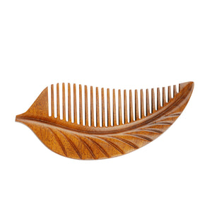 Golden Nanmu Leaf-Shaped Wooden Hair Comb – Handcrafted Chinese Gift