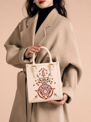 Embroidered Vintage Tote Bag with Treasure Bowl Motif | Brocade Modern