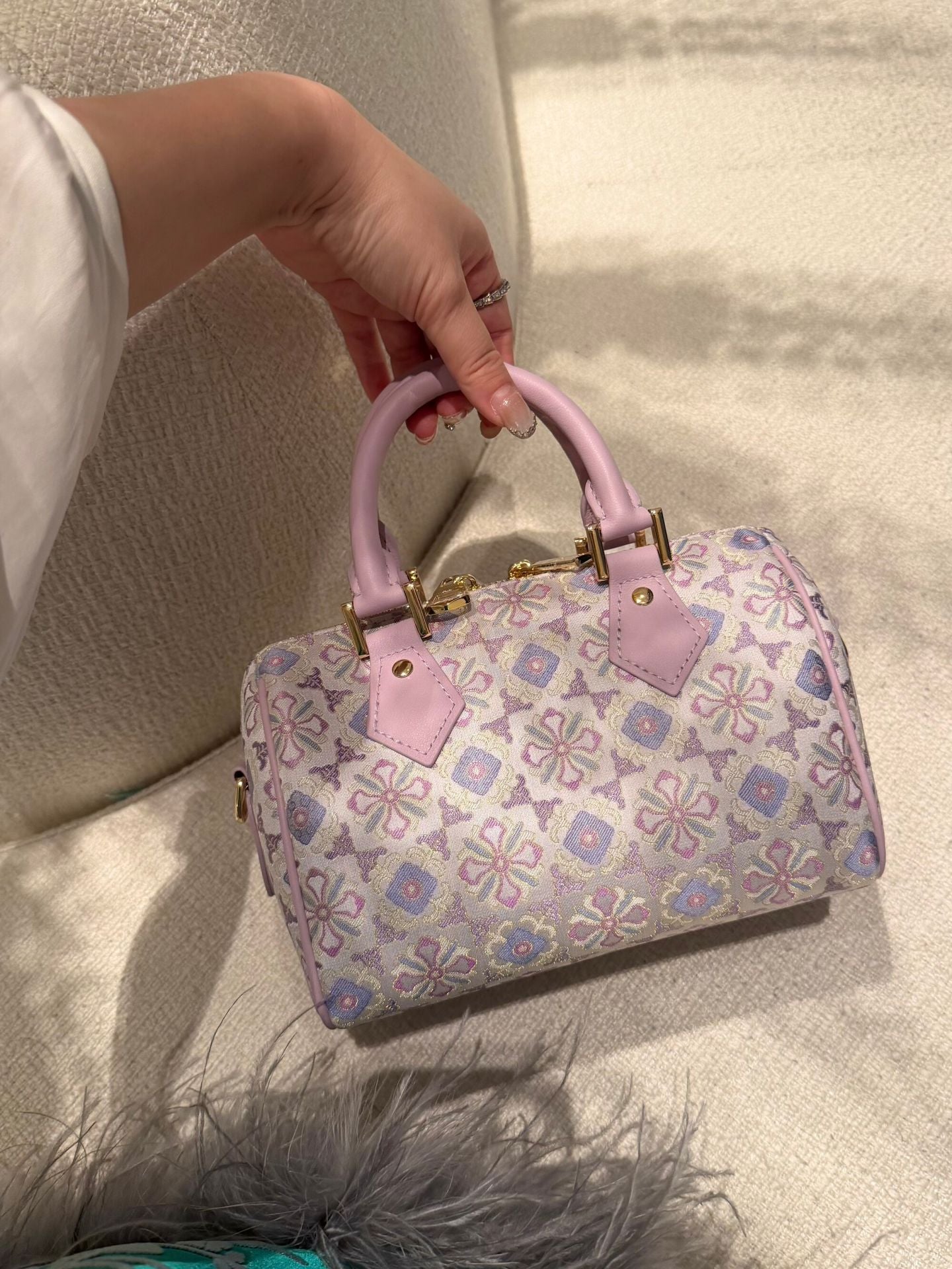 New Chinese Style Song Brocade Boston Bag – Heritage Silk Brocade & Top-Grain Leather-brocademodern