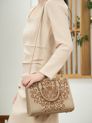 Luxury Embroidered  New Chinese Style Small Tote Bag – Scrolling Lotus Motif-brocademodern