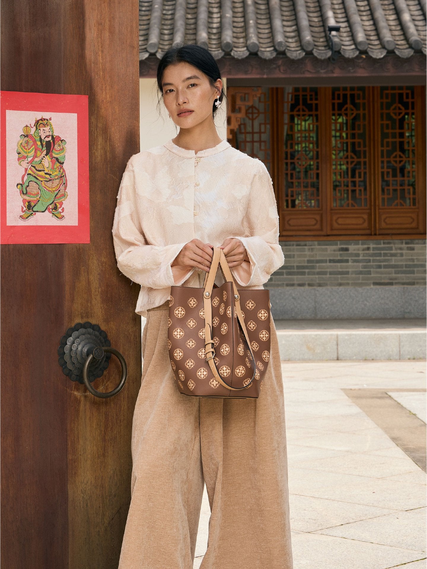 Baoxiang Blossom Embroidered Leather Bucket Bag | Chinese Style Large Tote | Brocade Modern