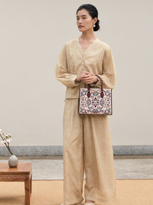 Baoxiang Flower Embroidered Leather Tote Bag | Chinese Style Handbag | Brocade Modern