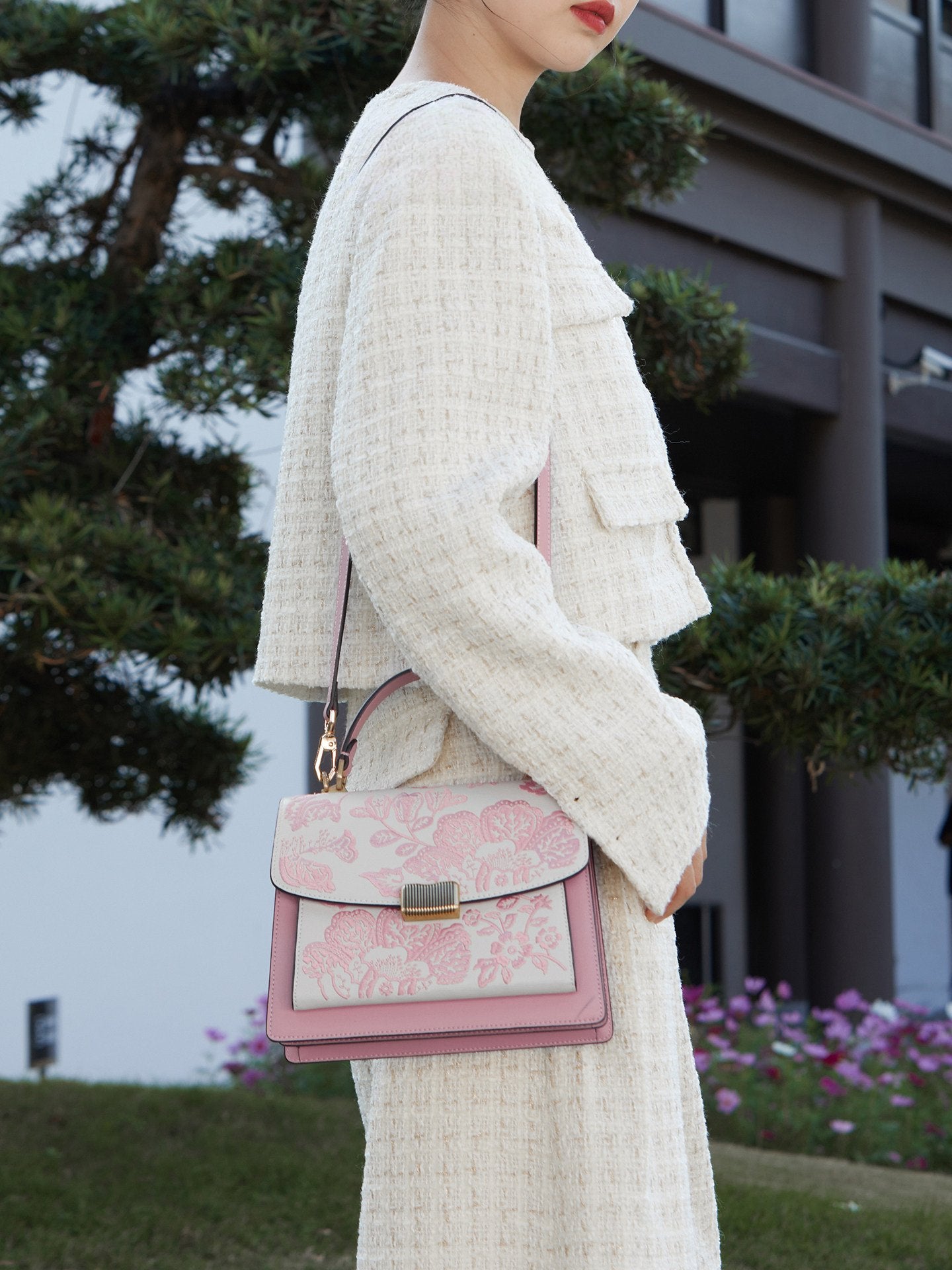 Begonia Embroidered Accordion Bag | New Chinese Style Leather Handbag | Brocade Modern