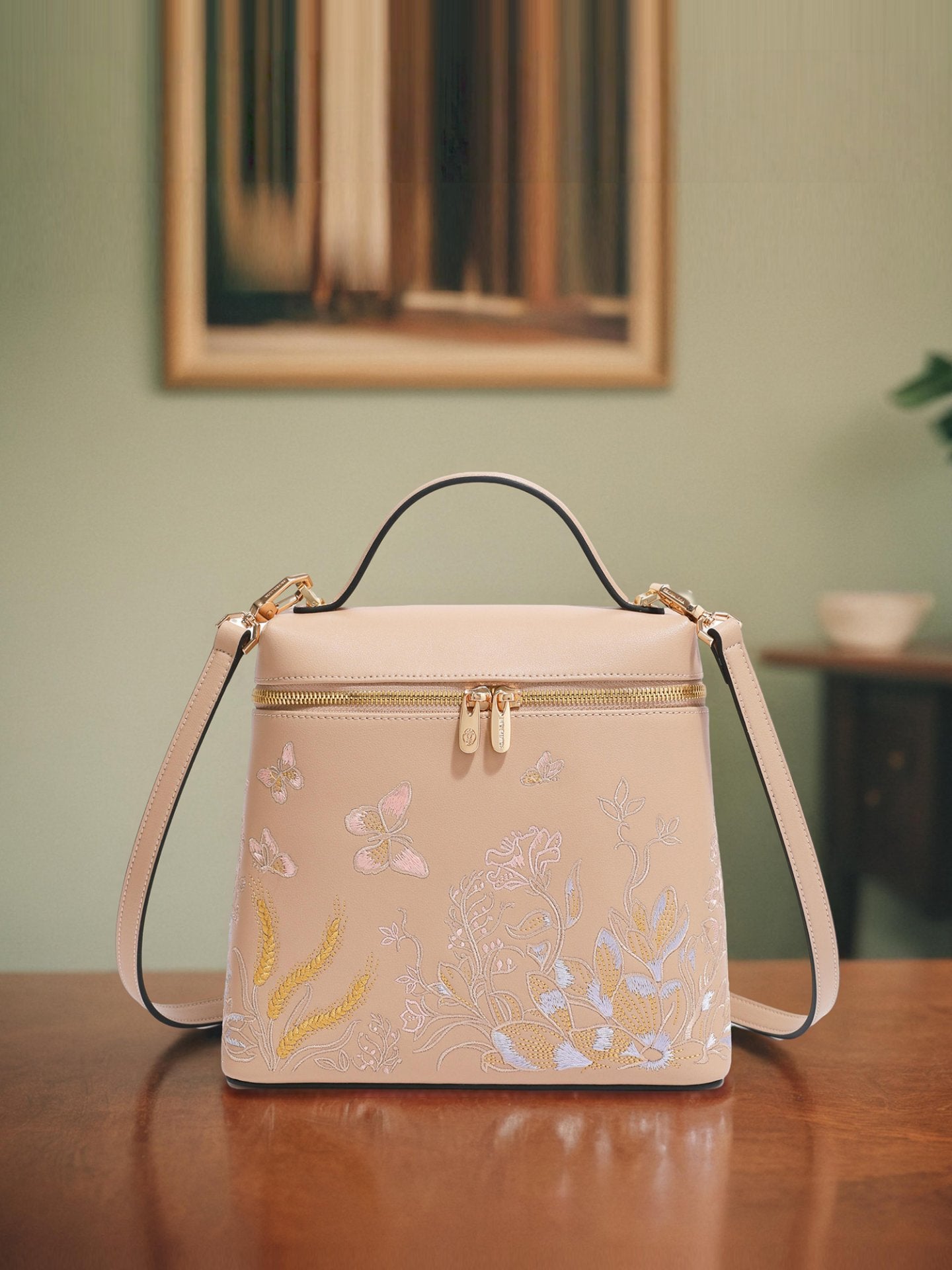 Butterfly Embroidered Leather Backpack-New Chinese Style Designer Bag