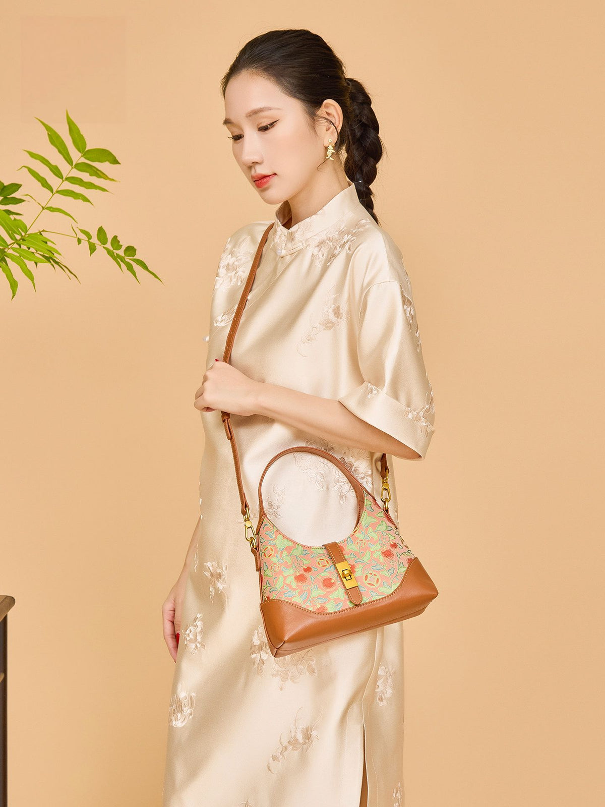 Golden Orange Song Brocade Handbag | Brocade Modern