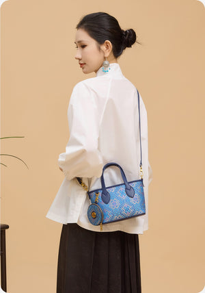 Heritage Zhuang Brocade New Chinese Style Tote Bag – Golden Blue Butterfly-brocademodern