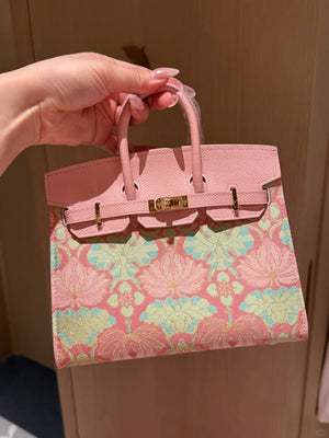 New Chinese Style Song Brocade Top-Handle Bag – Golden Floral Aroma / Layered Lotus Motif-brocademodern