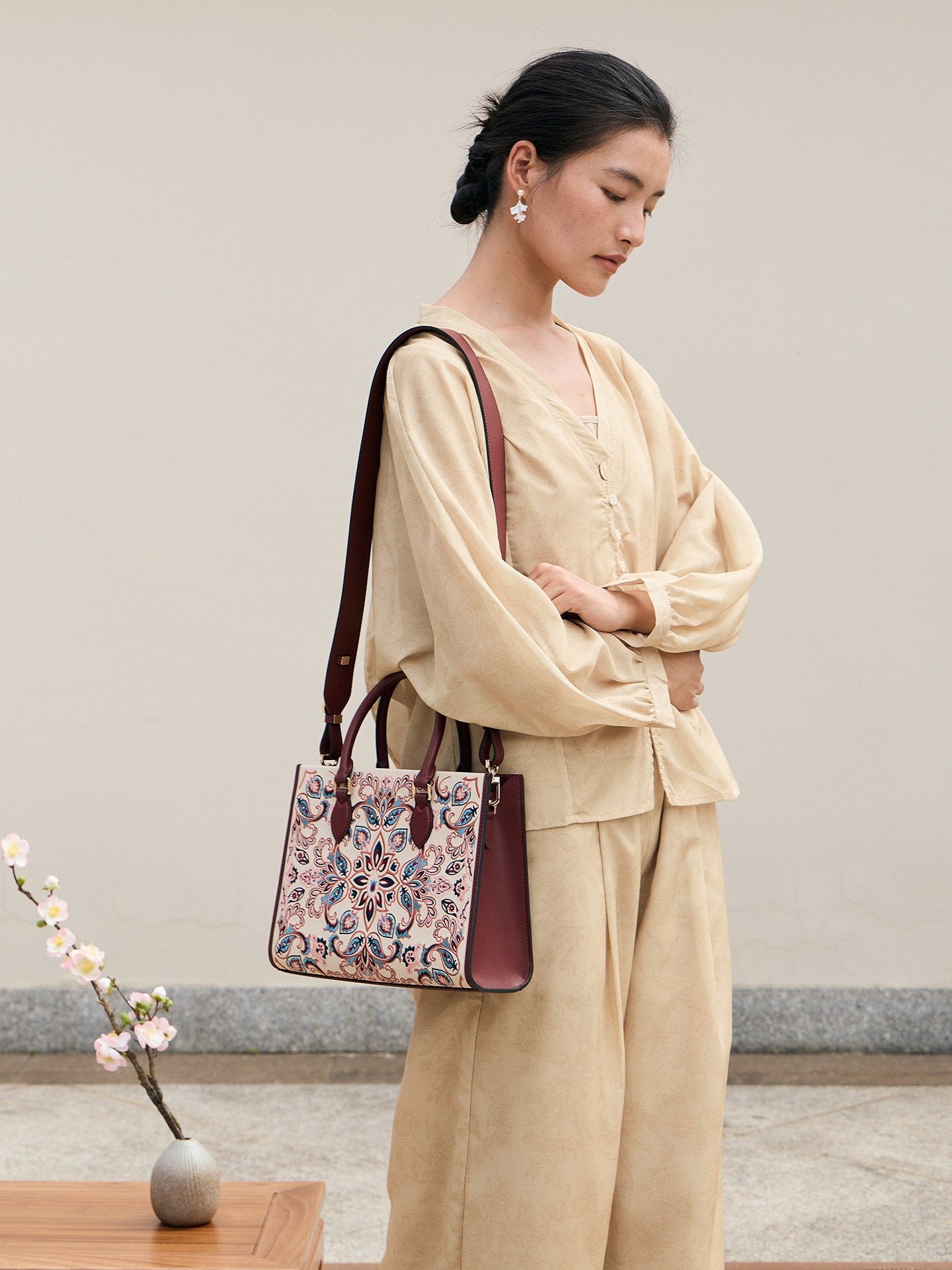 Baoxiang Flower Embroidered Leather Tote Bag | Chinese Style Handbag | Brocade Modern