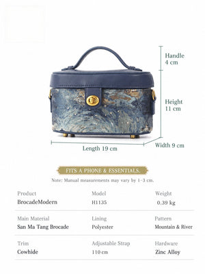 Luxury New Chinese Style Tang Brocade Box Bag - Splendid Mountains & Rivers Blue|BrocadeModern