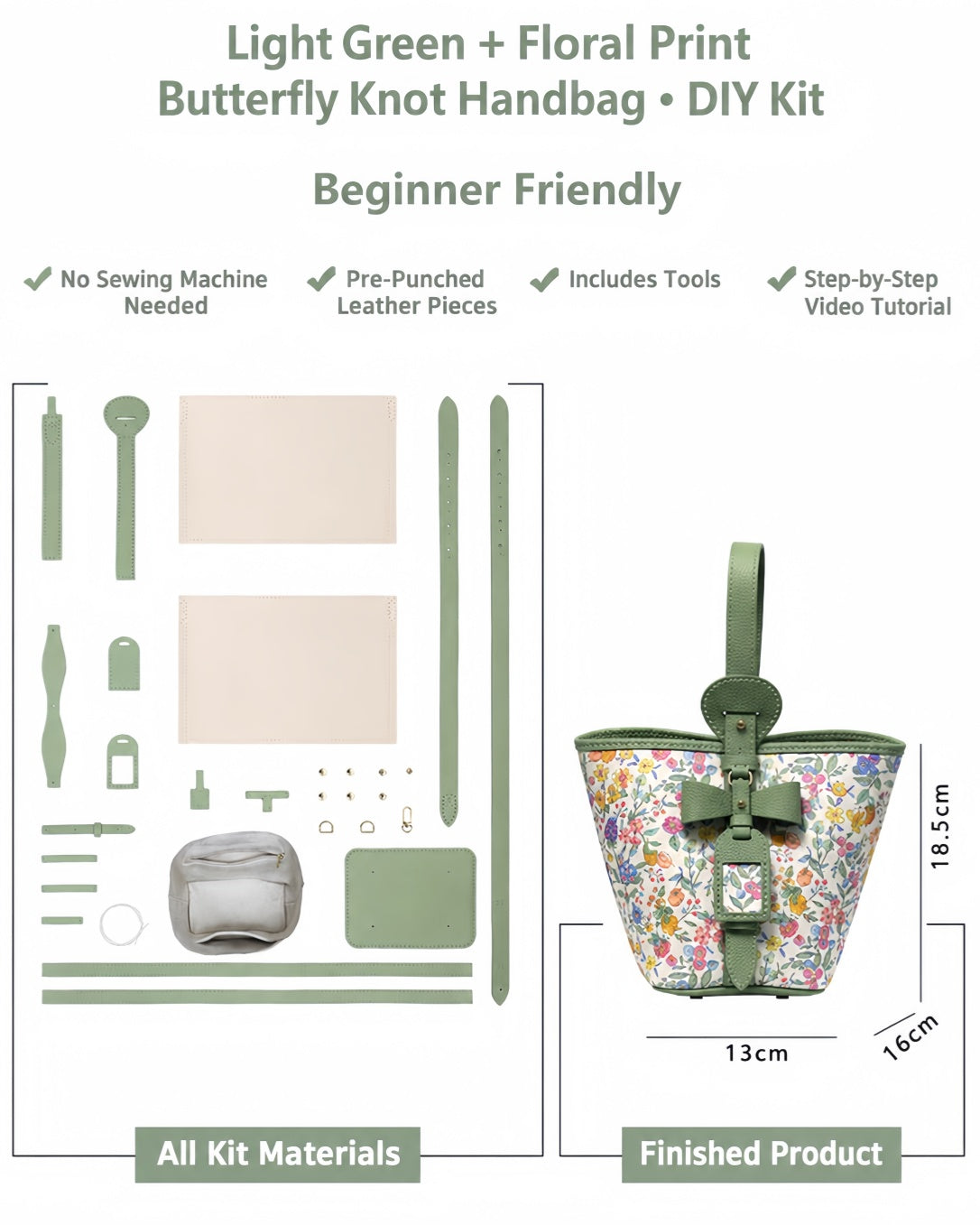 Butterfly Bow Handbag DIY Kit – Leather and Fabric Hand-Sewing Crossbody Bag