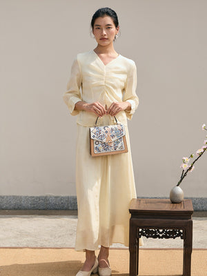 Chinoiserie Luxury Oriental Geometric Embroidered Leather Top-Handle Bag-brocademdoern