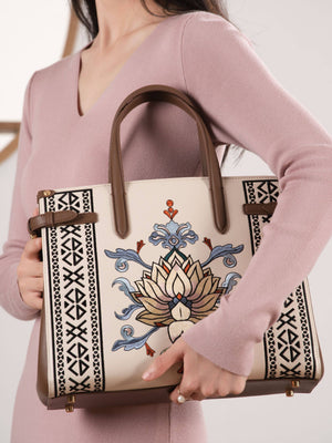 Embroidered Tote Bag | Lotus Vine Chinese Style Handbag | Brocade Modern