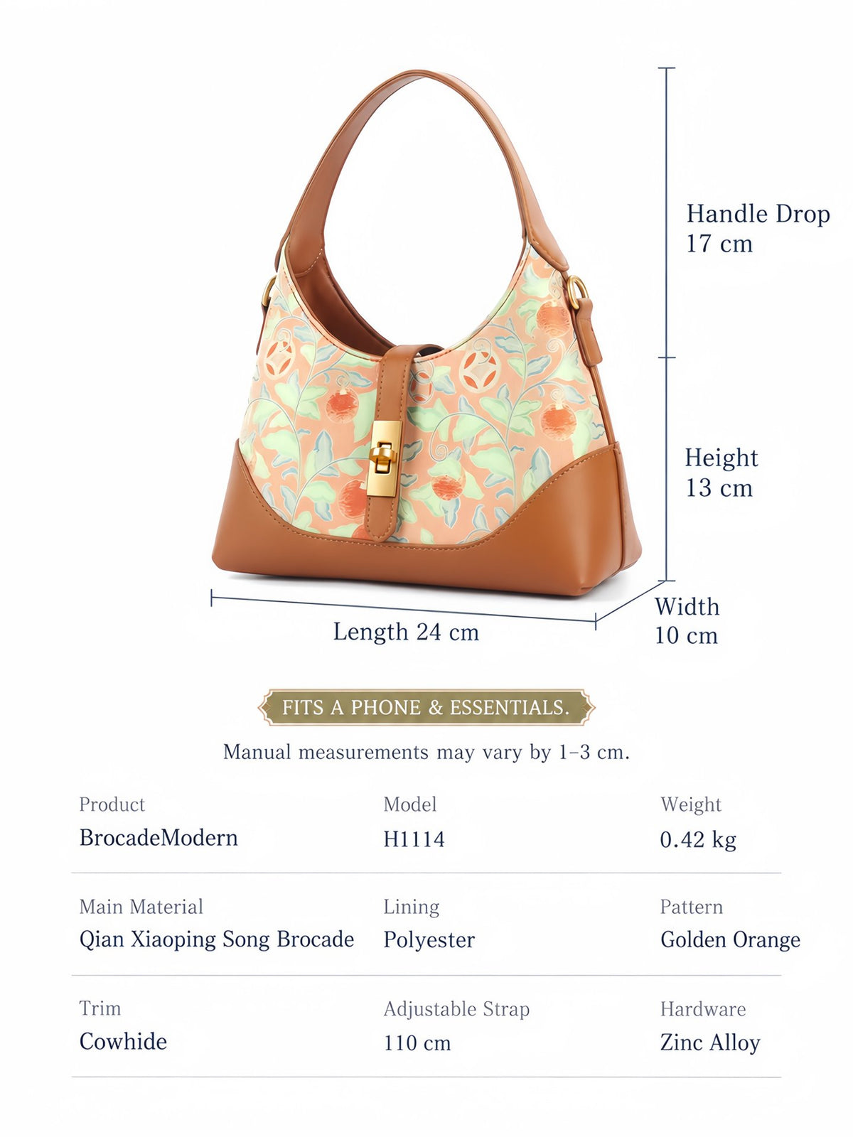 Golden Orange Song Brocade Handbag | Brocade Modern