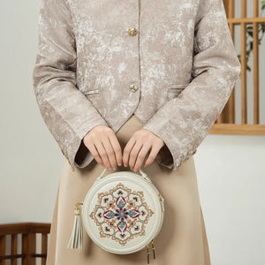Gu (古) Series Baoxiang Blossom Round Bag – Chinese Embroidered Crossbody | Brocade Modern