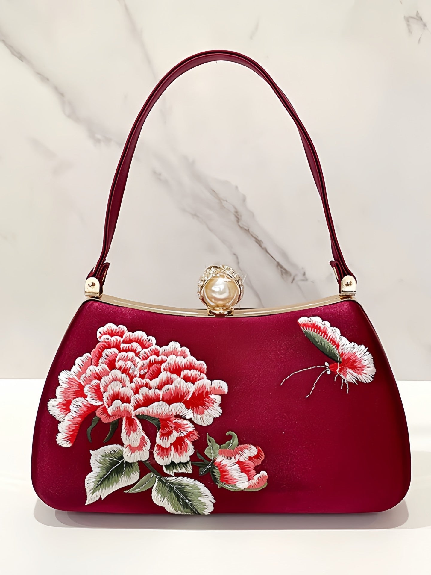 New Chinese Style Peony Embroidered Qipao Clutch Bag – Vintage Wedding Evening Handbag with Crystal Pearl Clasp-brocademodern