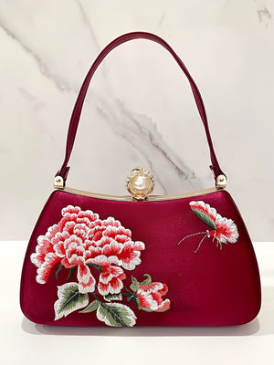 New Chinese Style Peony Embroidered Qipao Clutch Bag – Vintage Wedding Evening Handbag with Crystal Pearl Clasp-brocademodern