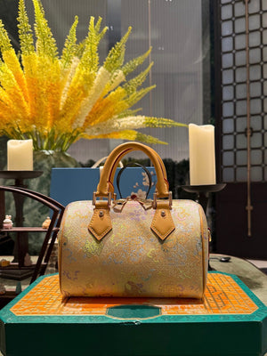 New Chinese Style Song Brocade Boston Bag – Heritage Silk Brocade & Top-Grain Leather-brocademodern