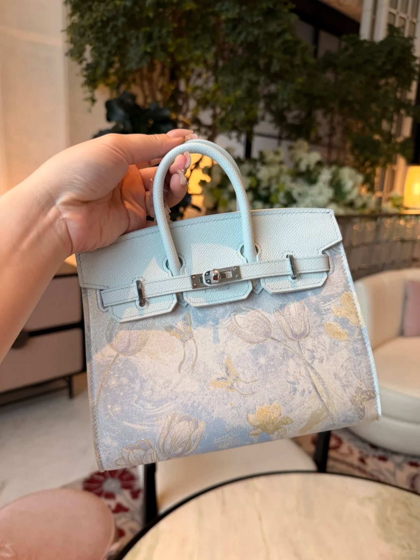 New Chinese Style Song Brocade Top-Handle Bag – Golden Floral Aroma / Layered Lotus Motif-brocademodern