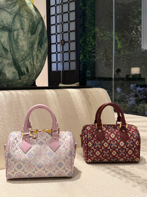 New Chinese Style Song Brocade Boston Bag – Heritage Silk Brocade & Top-Grain Leather-brocademodern