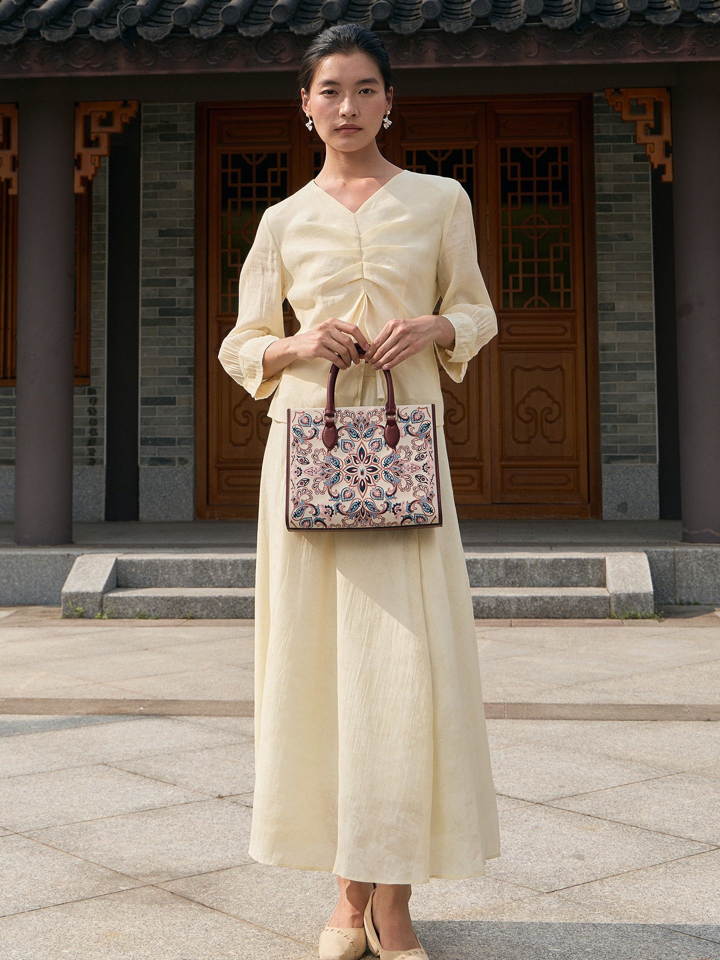 Baoxiang Flower Embroidered Leather Tote Bag | Chinese Style Handbag | Brocade Modern