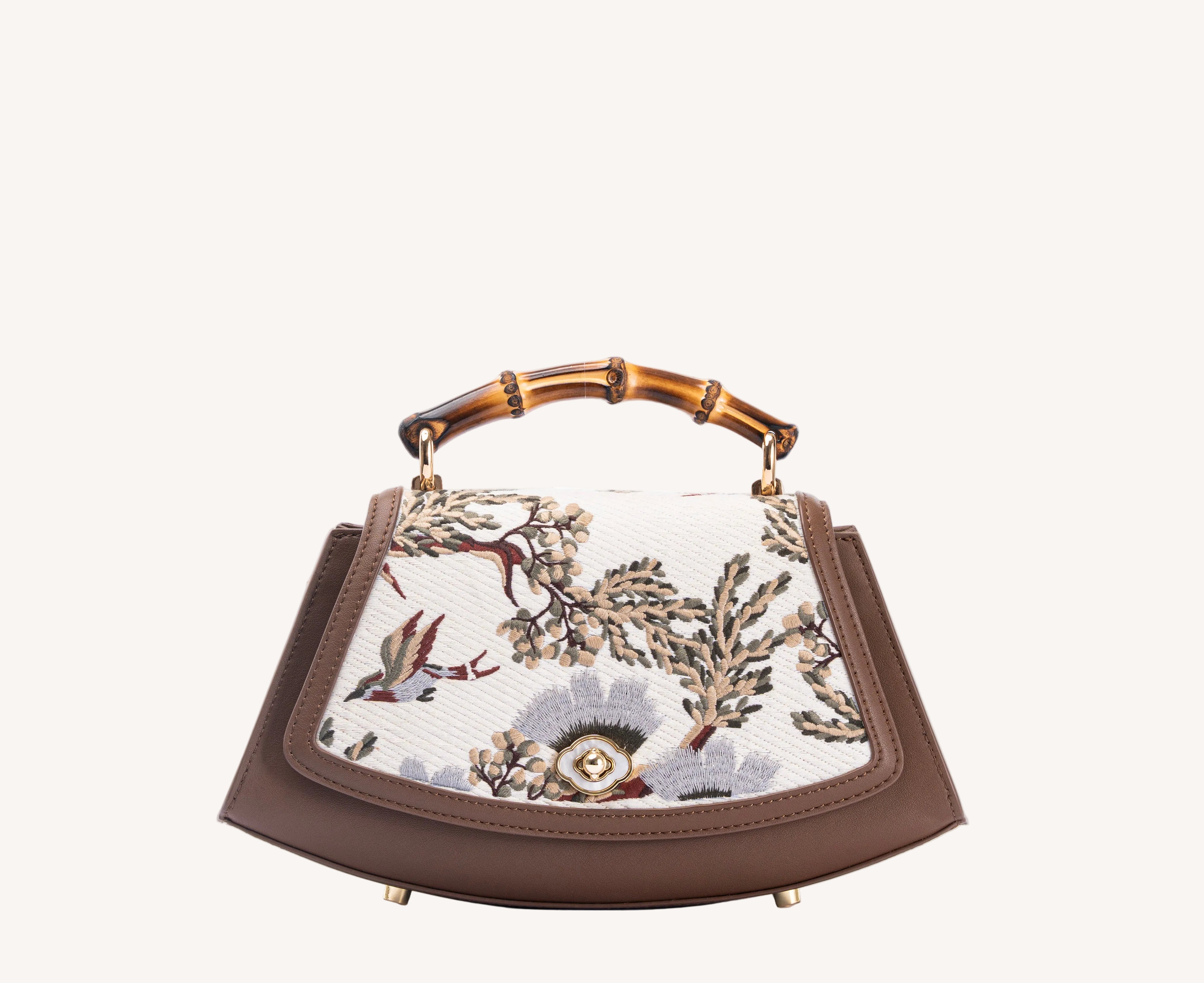 Embroidered Bamboo Handle Handbag | Chinese-Style Magpie Bag | Brocade Modern