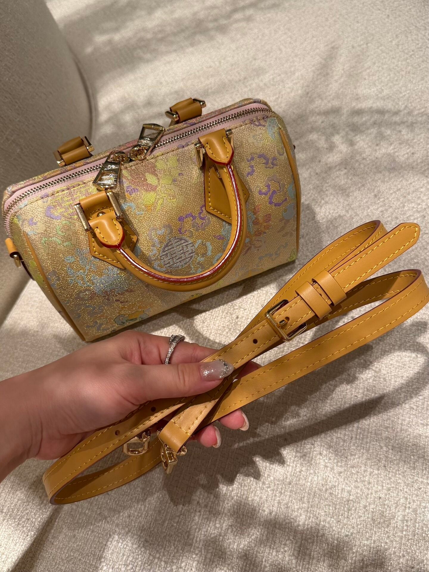 New Chinese Style Song Brocade Boston Bag – Heritage Silk Brocade & Top-Grain Leather-brocademodern