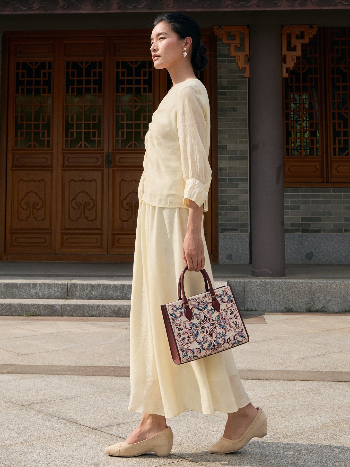Baoxiang Flower Embroidered Leather Tote Bag | Chinese Style Handbag | Brocade Modern