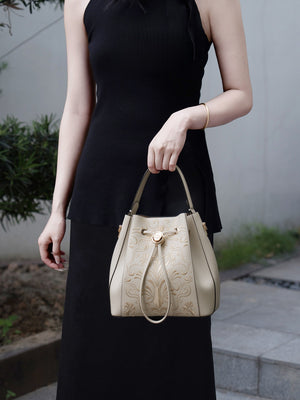 Liuli Phoenix Crown Embroidered Convertible Backpack | Chinese Style Bucket Bag | Brocade Modern