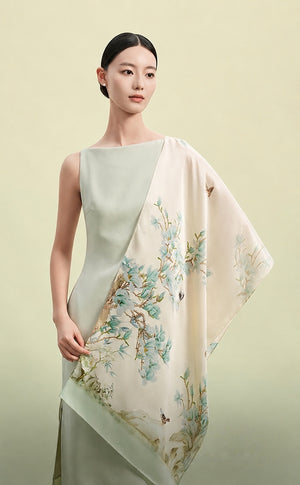 Magnolia Flower Deity Mulberry Silk Long Scarf (175×50cm) -brocademodern