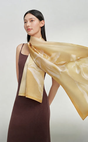 Magnolia Flower Deity Mulberry Silk Long Scarf (175×50cm) -brocademodern