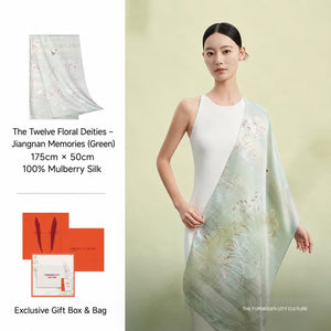 Pomegranate Flower Deity mulberry silk scarf long wrap, double-sided print-brocademodern