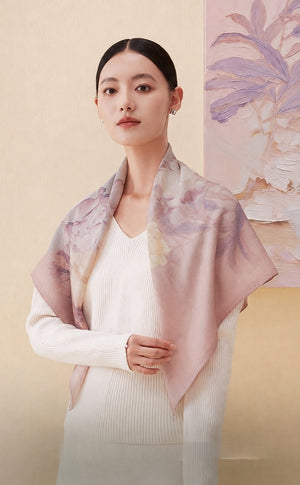 Shaoyao (Chinese Peony) Flower Deity Mulberry Silk Long Scarf (175×50cm)-brocademodern
