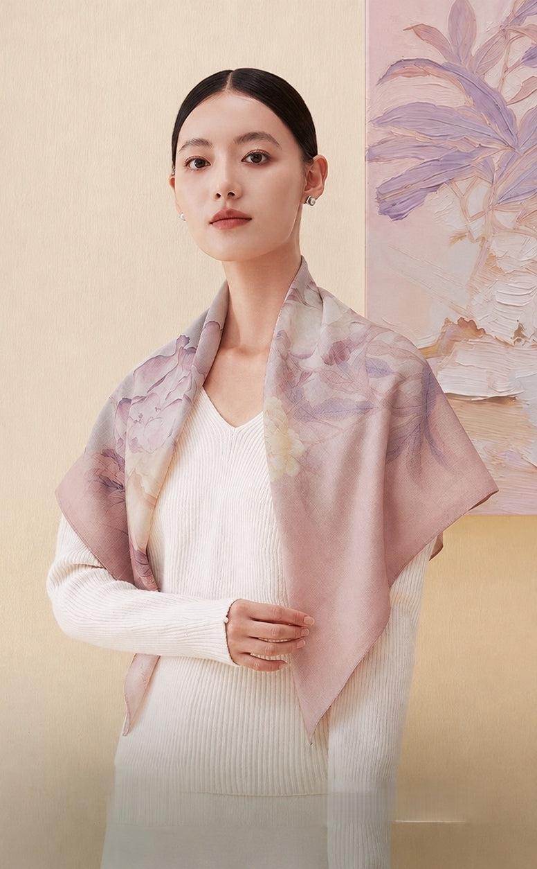 Shaoyao (Chinese Peony) Flower Deity Mulberry Silk Long Scarf (175×50cm)-brocademodern