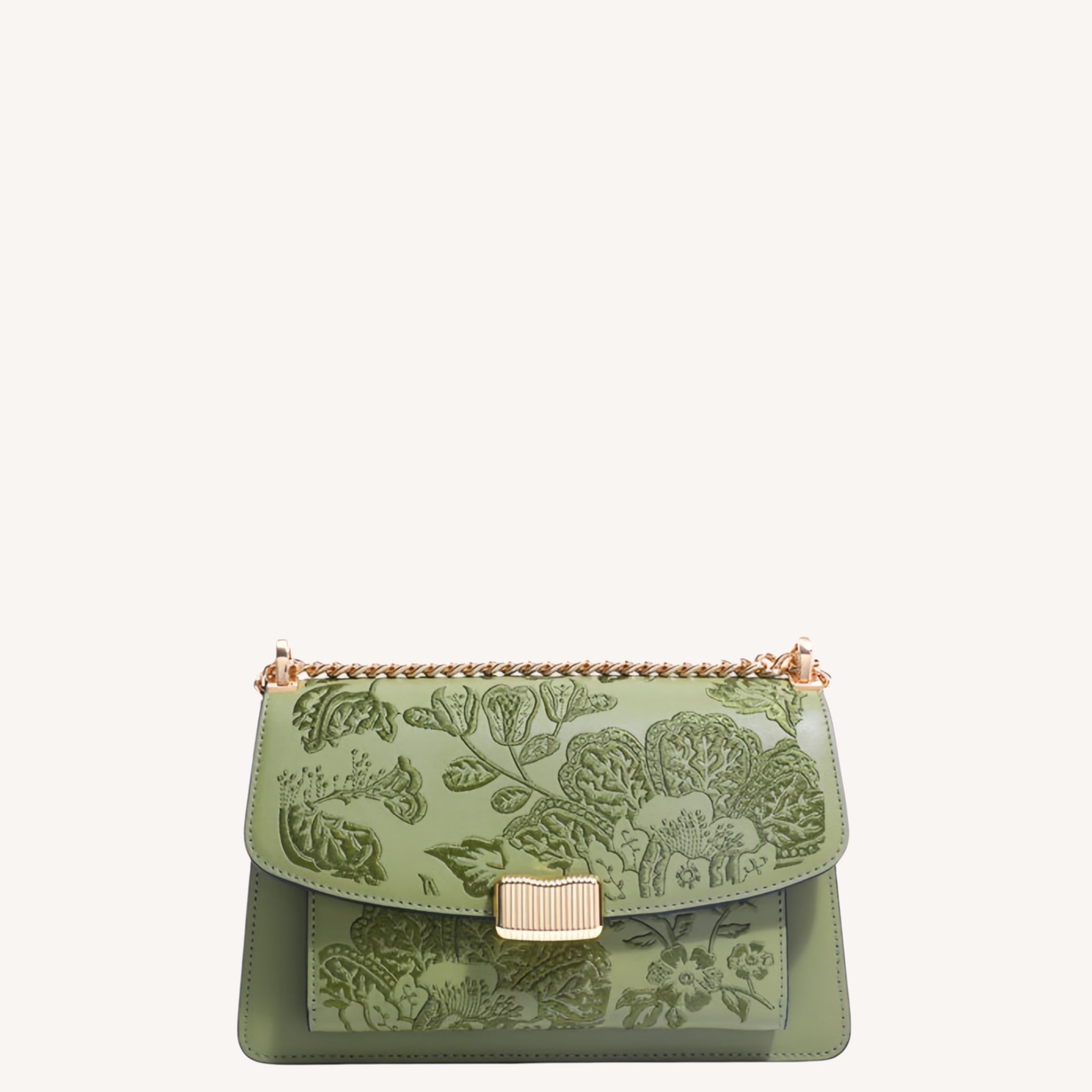 Close view of embroidered crossbody bag showing floral texture and refined leather finish featuring Chinese Style Begonia-brocademodern