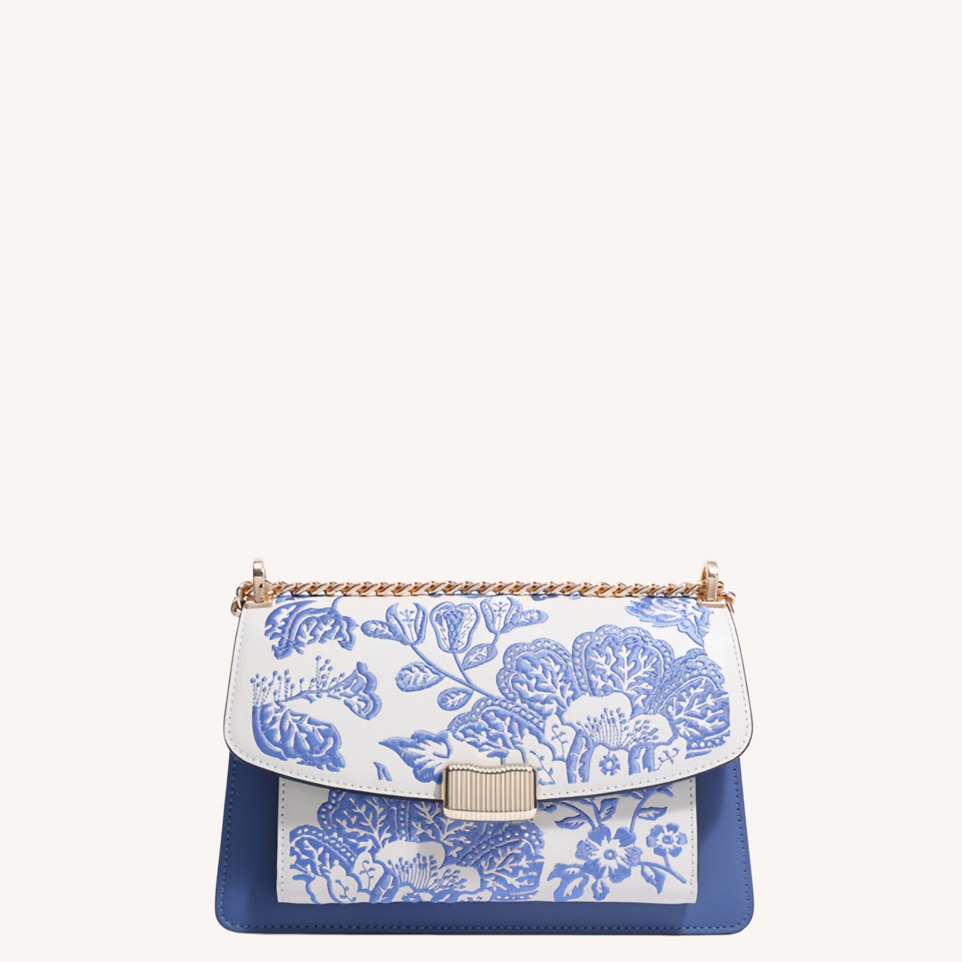 Close view of embroidered crossbody bag showing floral texture and refined leather finish featuring Chinese Style Begonia-brocademodern