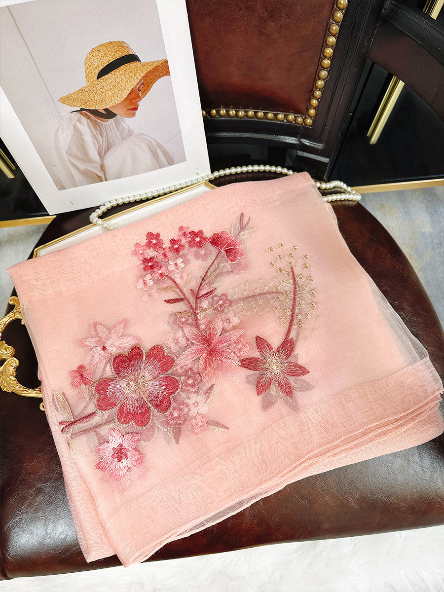 Vibrant Cherry Blossom Pink Su Embroidery Scarf (2026) – Luxury Silk Blend Shawl